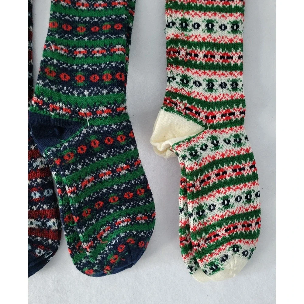 Vtg New 4 pair Retro Knee Socks Fair Isle Nordic Women Lot NOS Two Feet Ahead‎